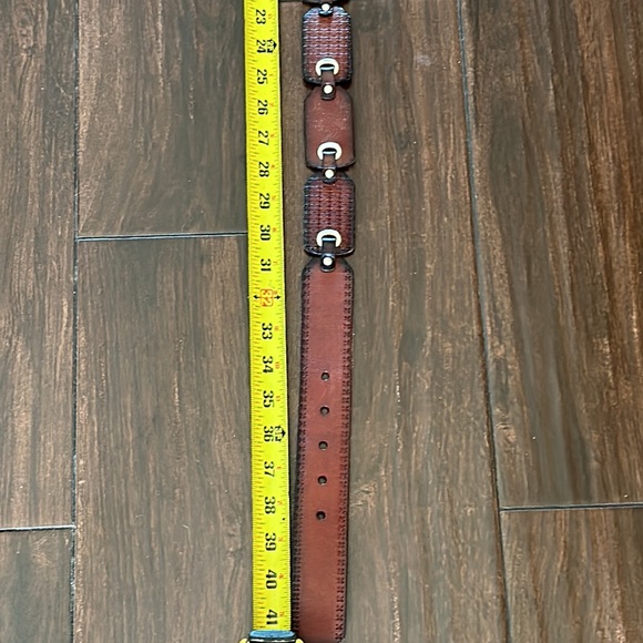 Fossil Genuine leather Belt Brass / Silver Buckle hardware embossed sz Medium - Picture 16 of 16